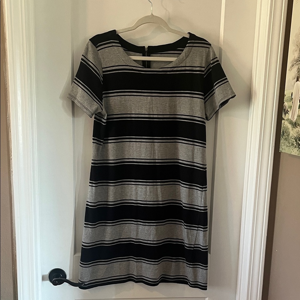 Merona Black and Gray Striped Short Sleeve Mini Dress
